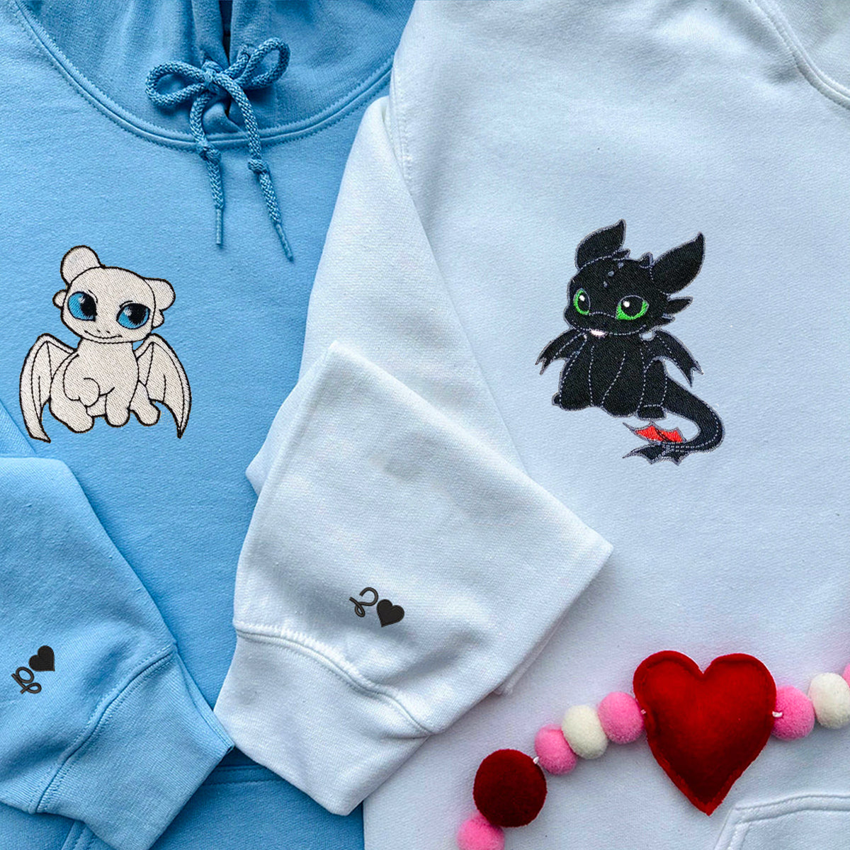 Custom Embroidered Hoodies for Couples, Cute Dragon Couples Embroidered Hoodie