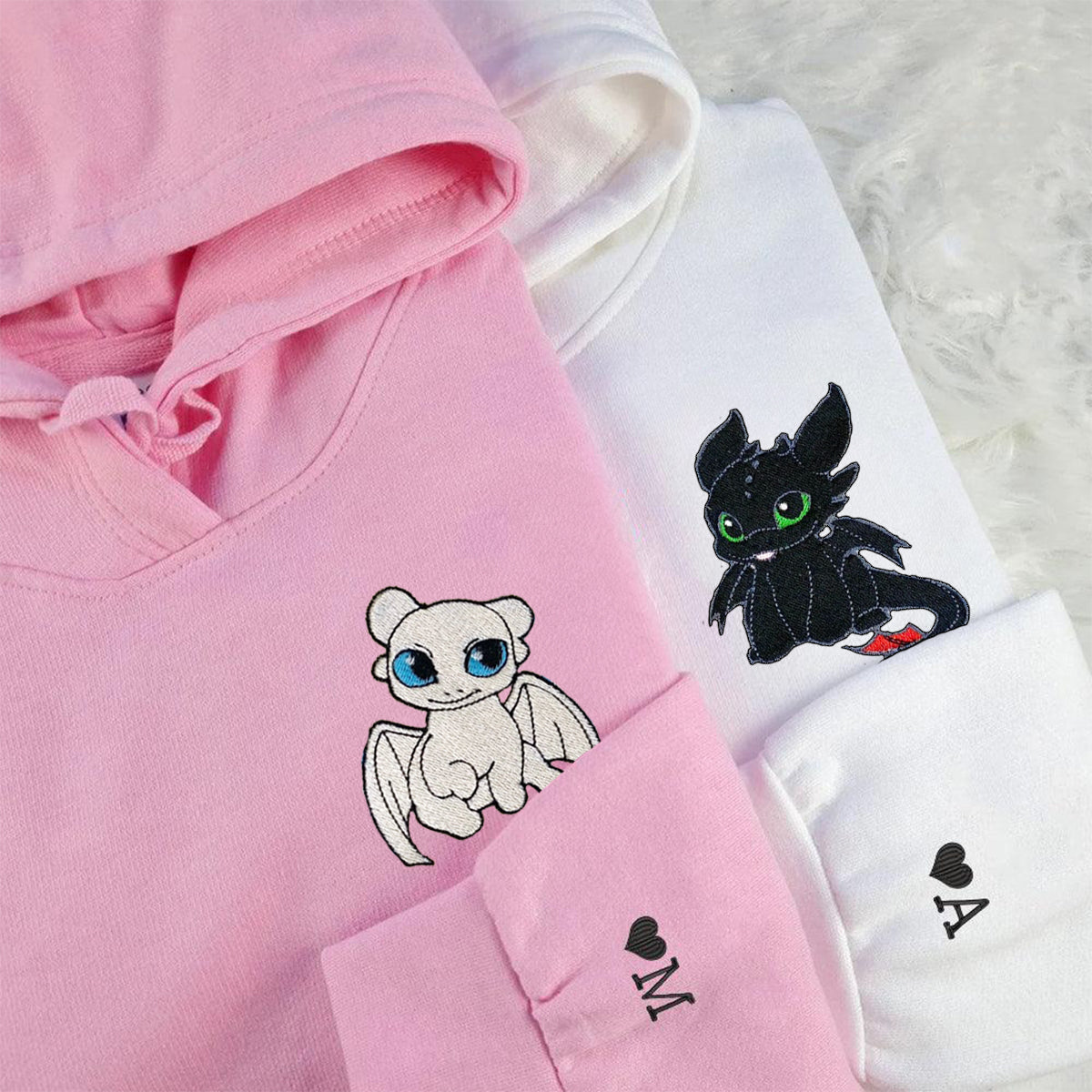 Custom Embroidered Hoodies for Couples, Cute Dragon Couples Embroidered Hoodie