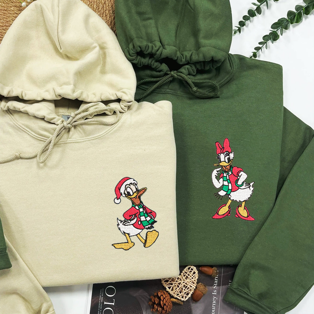 Custom Embroidered Hoodies for Couples, Cute Duck Couples Embroidered Hoodie