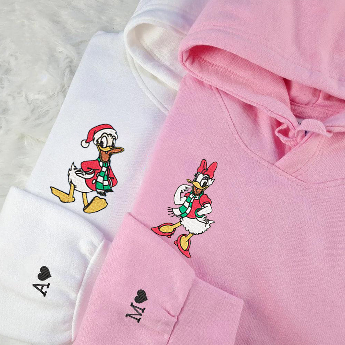 Custom Embroidered Hoodies for Couples, Cute Duck Couples Embroidered Hoodie