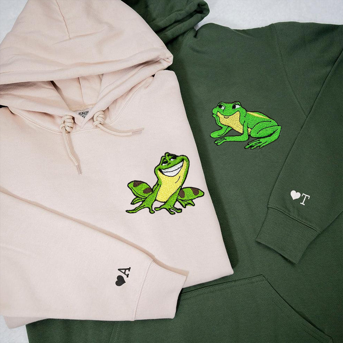 Custom Embroidered Hoodies for Couples, Cute Frogs Couples Embroidered Hoodie