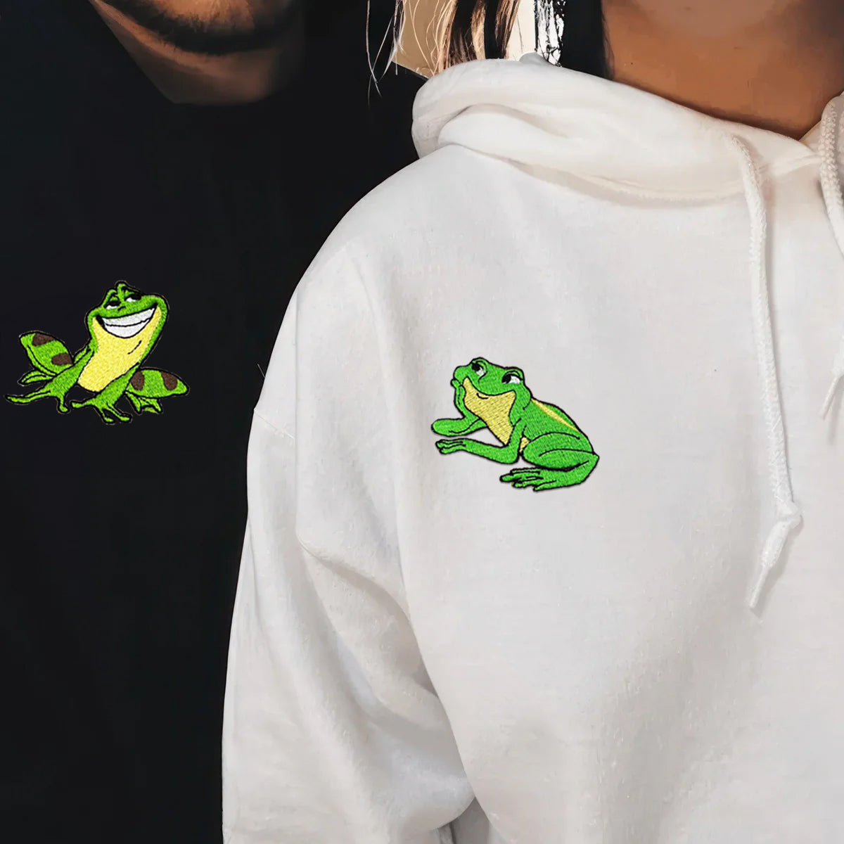 Custom Embroidered Hoodies for Couples, Cute Frogs Couples Embroidered Hoodie