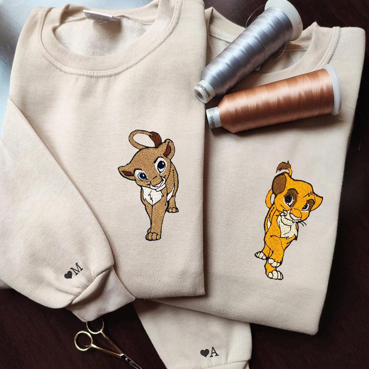 Custom Embroidered Hoodies for Couples, Cute Lion Characters Couples Embroidered Hoodie