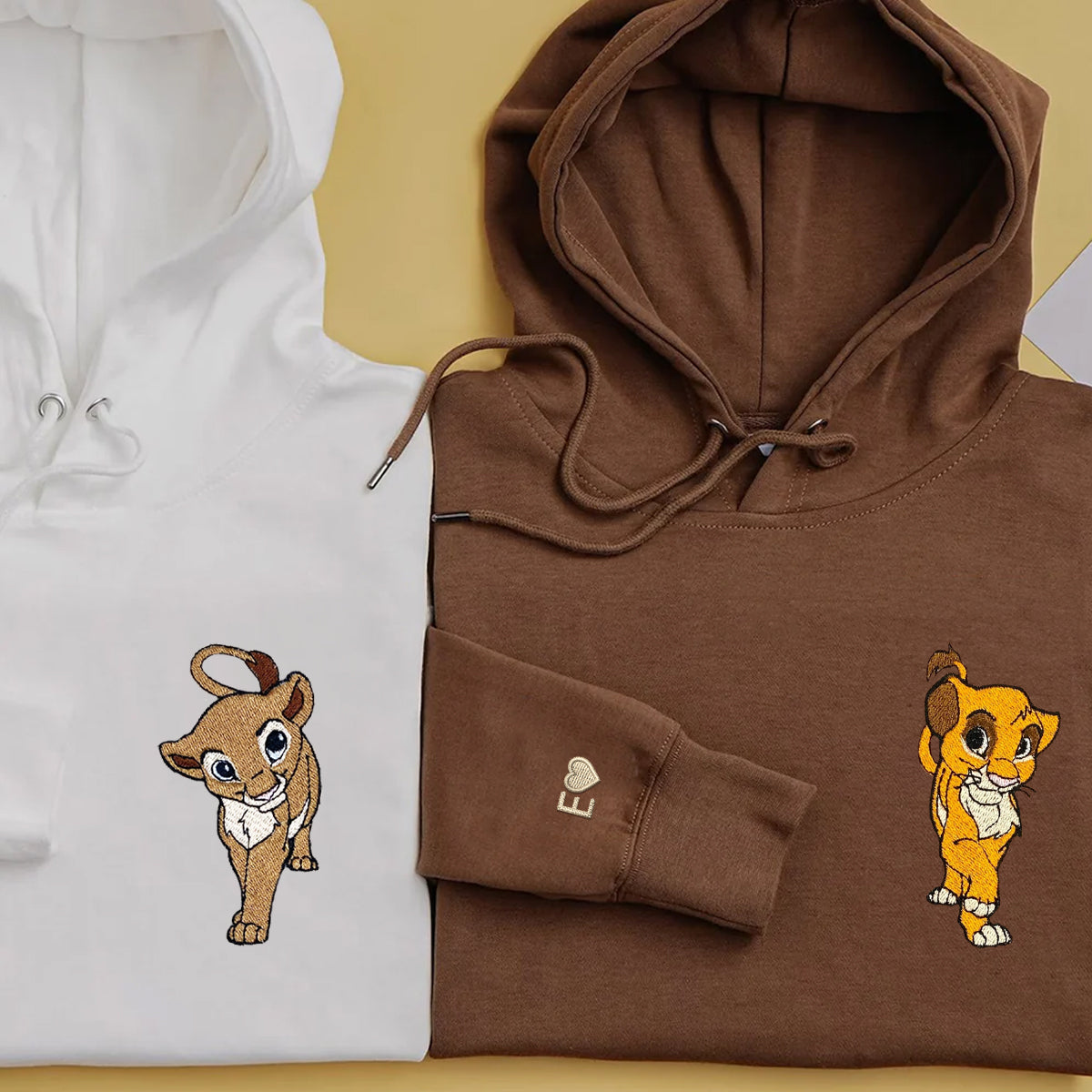 Custom Embroidered Hoodies for Couples, Cute Lion Characters Couples Embroidered Hoodie