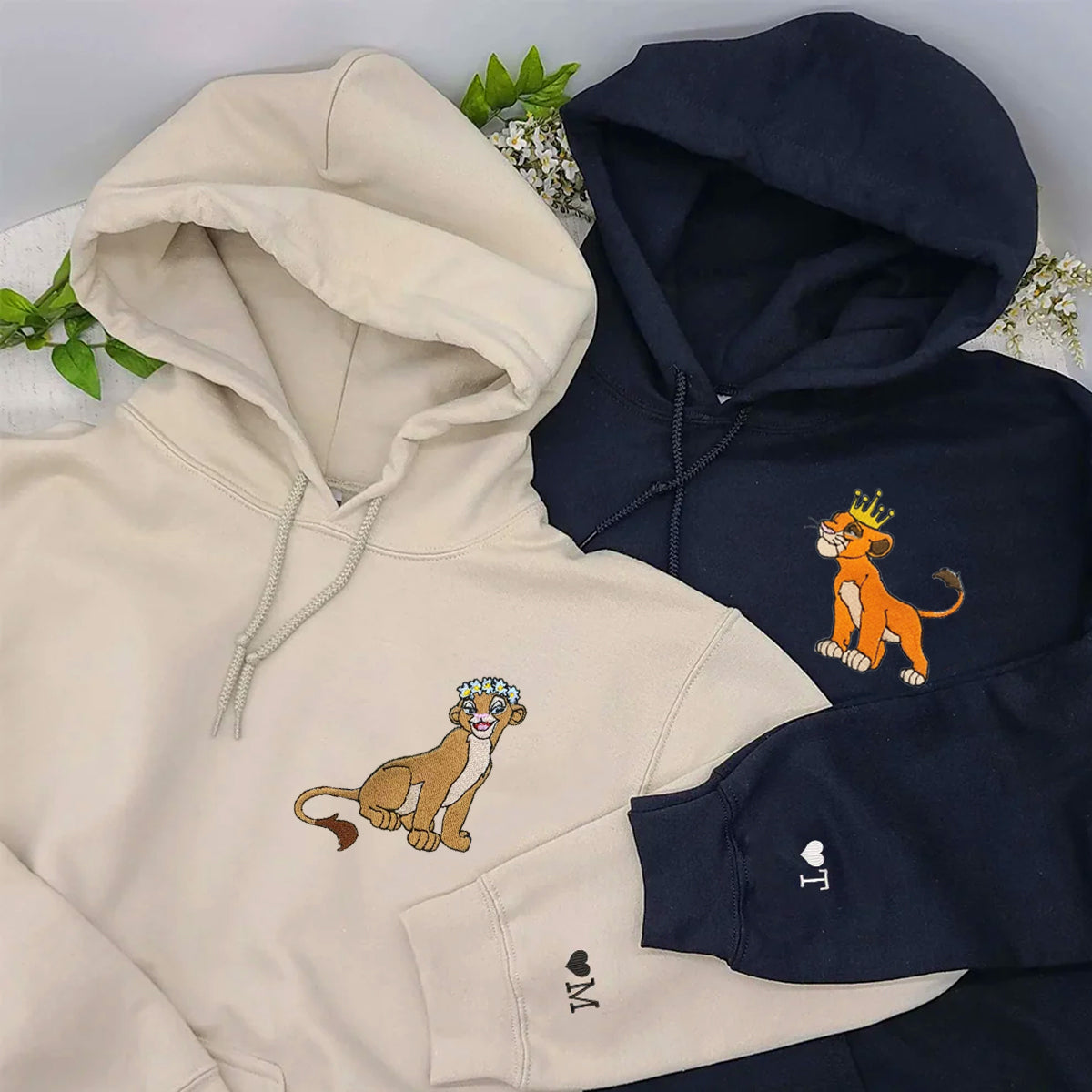 Custom Embroidered Hoodies for Couples, Cute Lion King and Queen Couples Embroidered Hoodie
