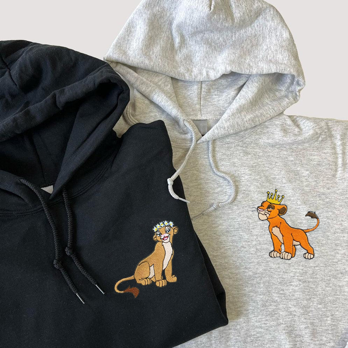 Custom Embroidered Hoodies for Couples, Cute Lion King and Queen Couples Embroidered Hoodie