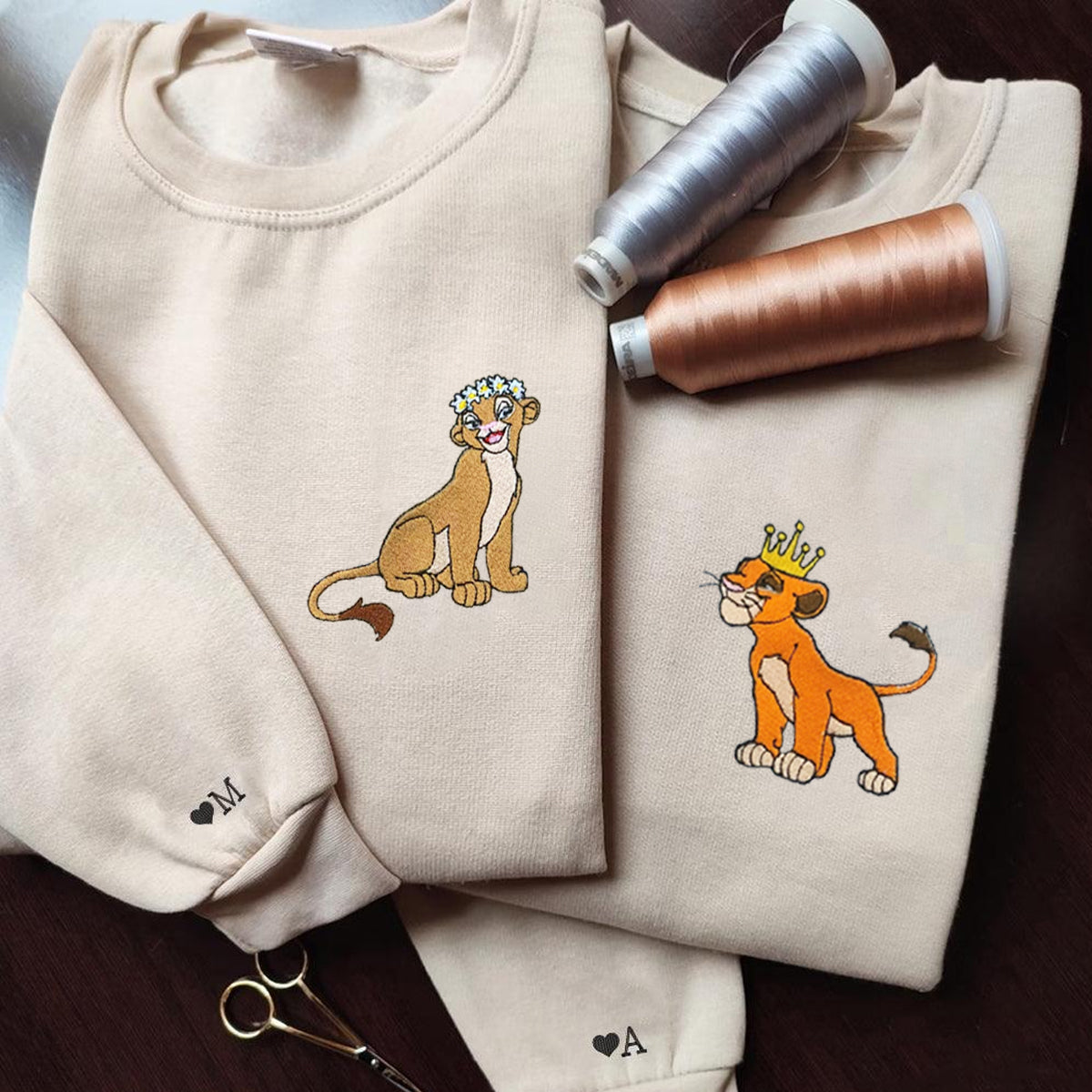 Custom Embroidered Hoodies for Couples, Cute Lion King and Queen Couples Embroidered Hoodie