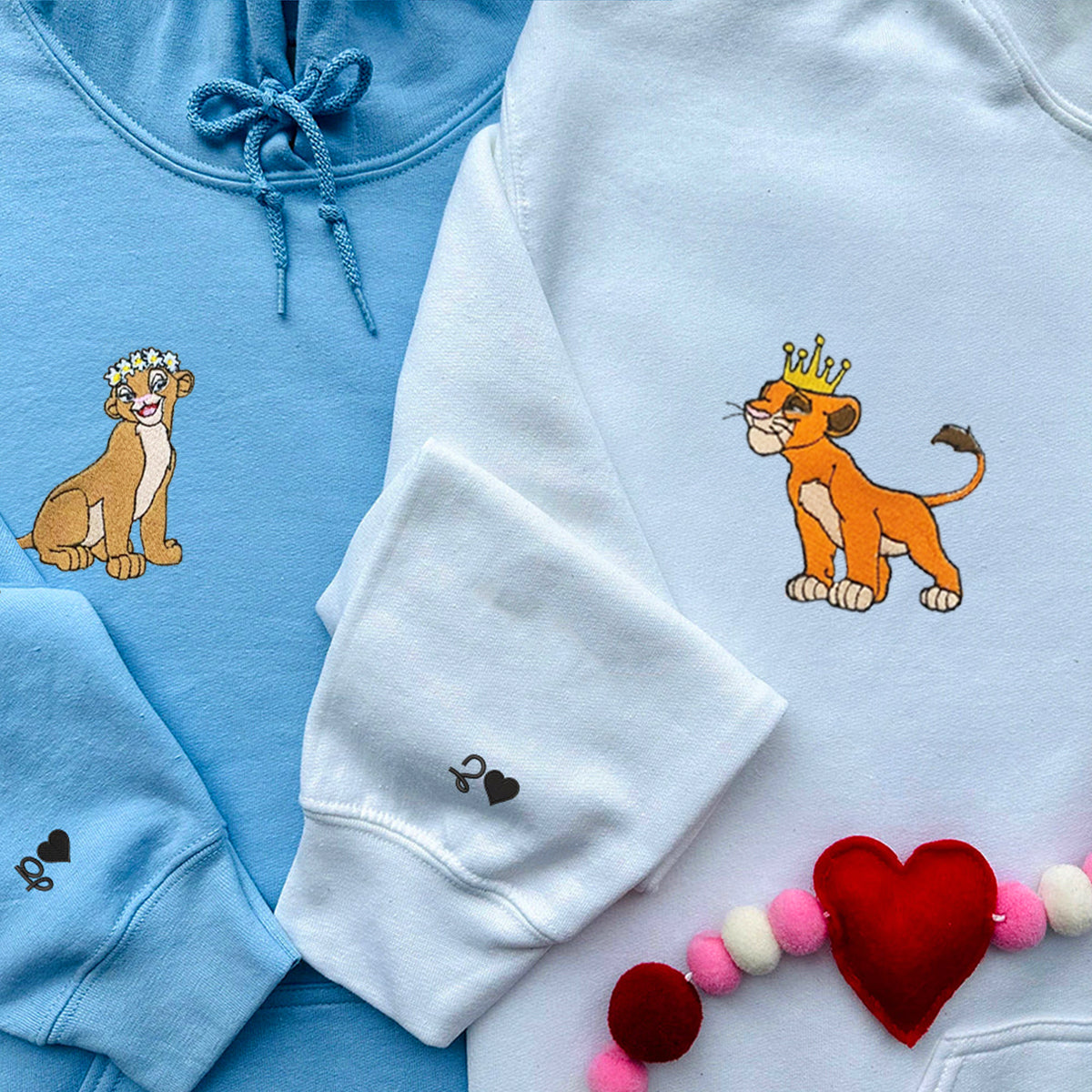 Custom Embroidered Hoodies for Couples, Cute Lion King and Queen Couples Embroidered Hoodie