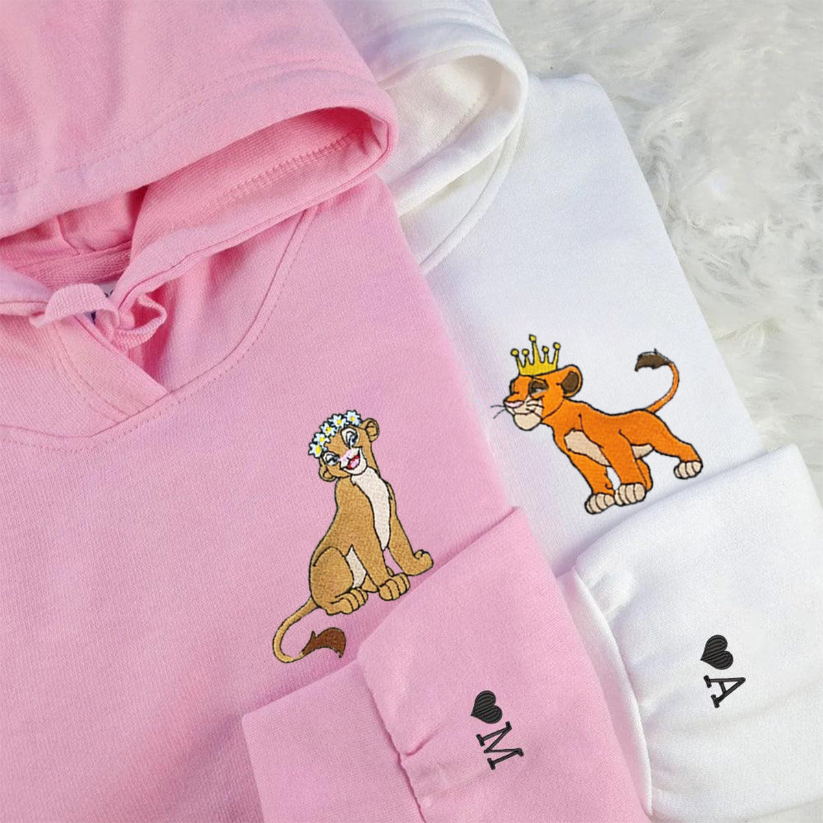 Custom Embroidered Hoodies for Couples, Cute Lion King and Queen Couples Embroidered Hoodie