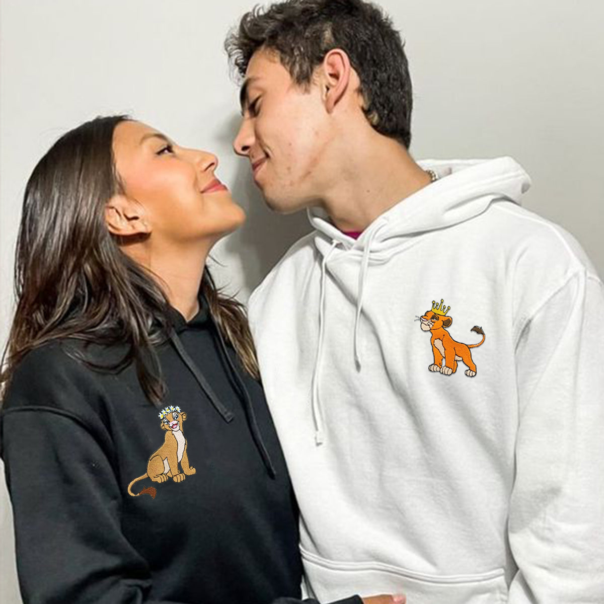 Custom Embroidered Hoodies for Couples, Cute Lion King and Queen Couples Embroidered Hoodie