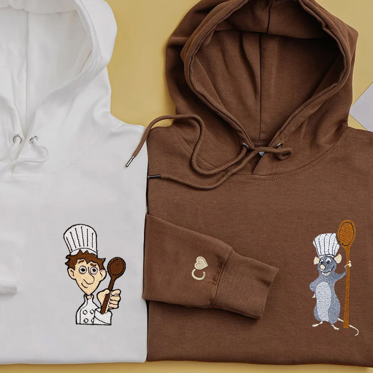 Custom Embroidered Hoodies for Couples, Cute Mouse Chef Couples Embroidered Hoodie