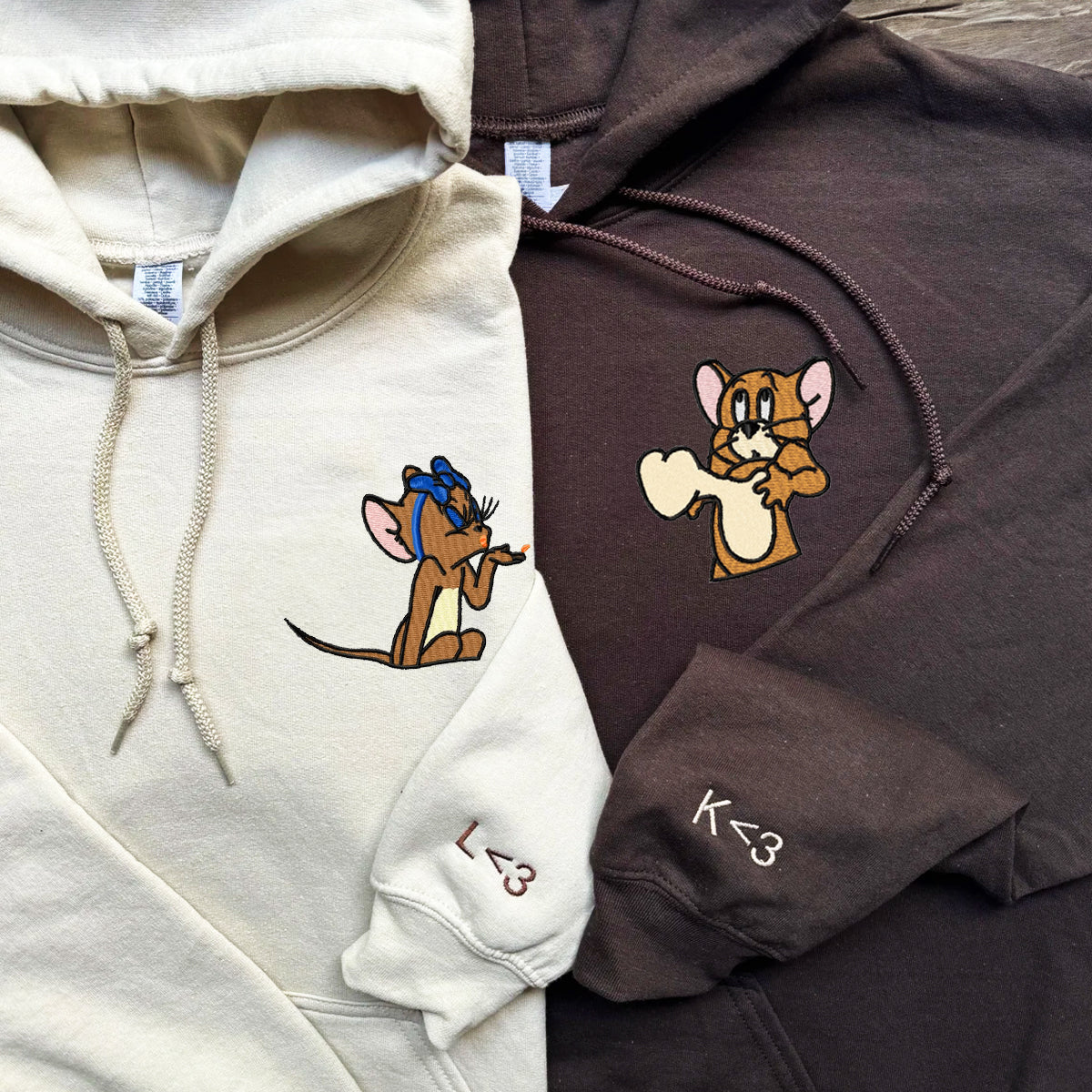 Custom Embroidered Hoodies for Couples, Cute Mouse Couples Embroidered Hoodies