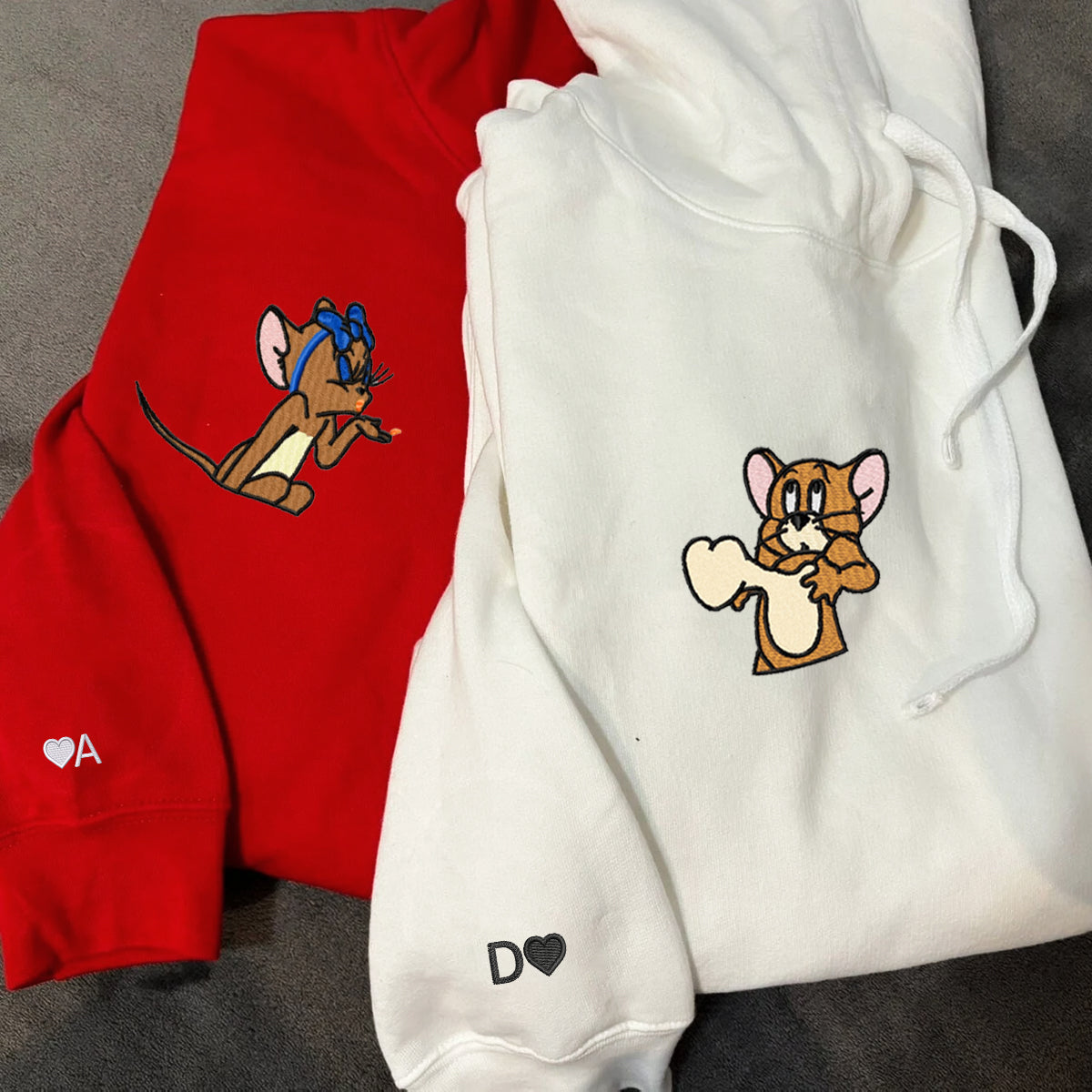 Custom Embroidered Hoodies for Couples, Cute Mouse Couples Embroidered Hoodies