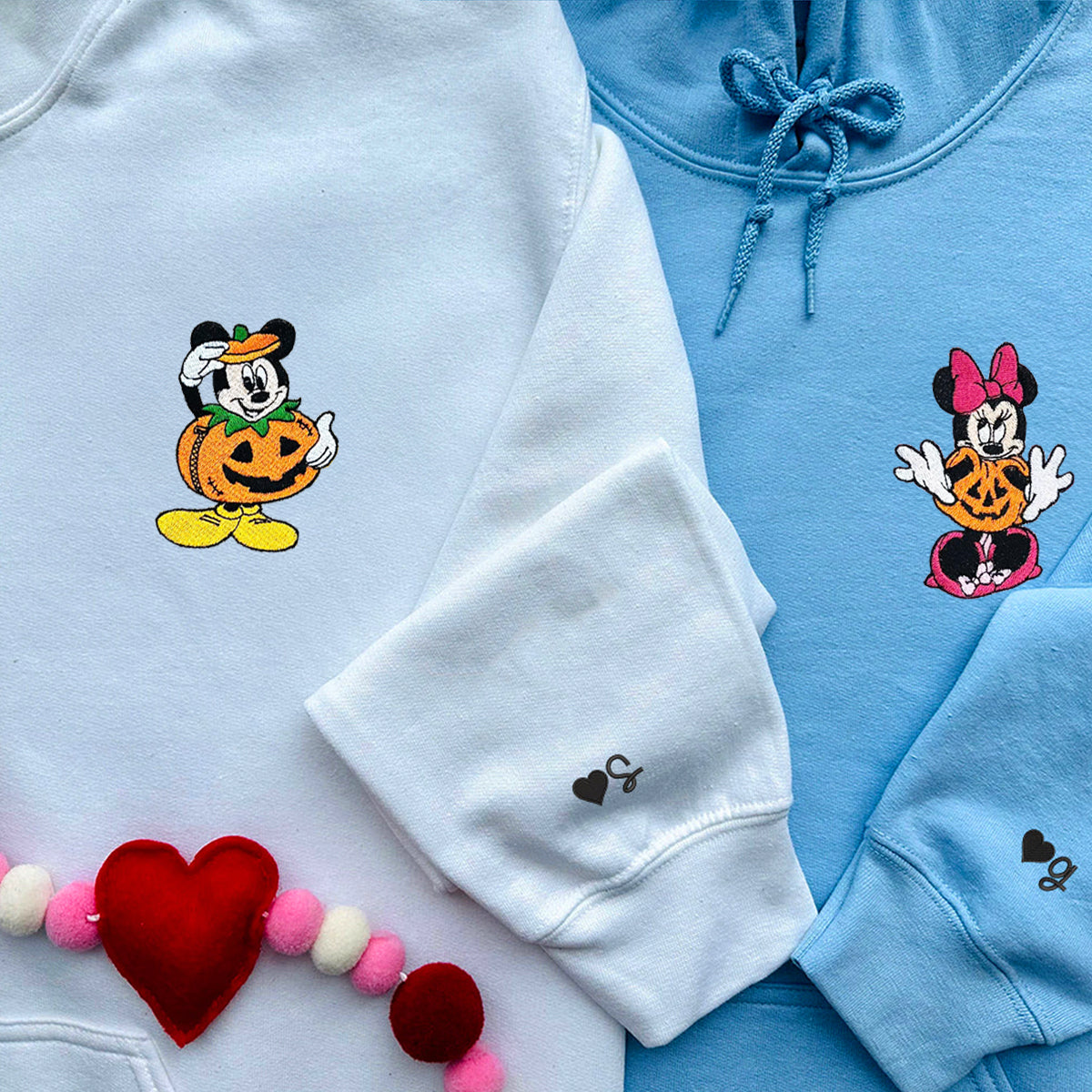 Custom Embroidered Hoodies for Couples, Cute Mouse Pumpkin Couples Embroidered Hoodie