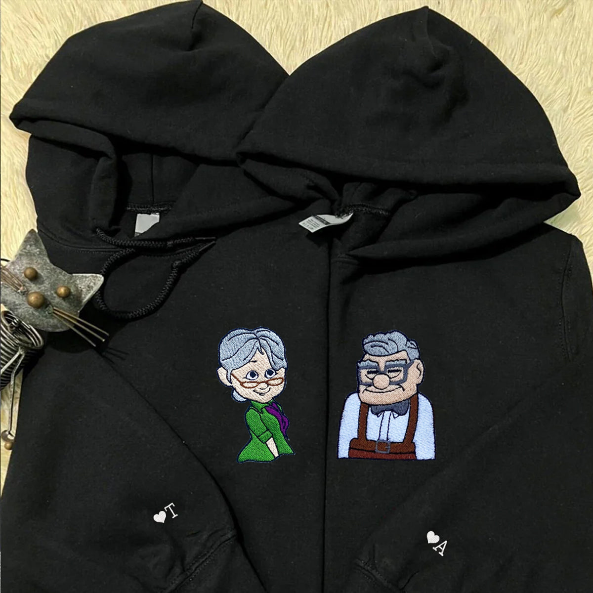 Custom Embroidered Hoodies for Couples, Cute Movie Character Couples Embroidered Hoodie