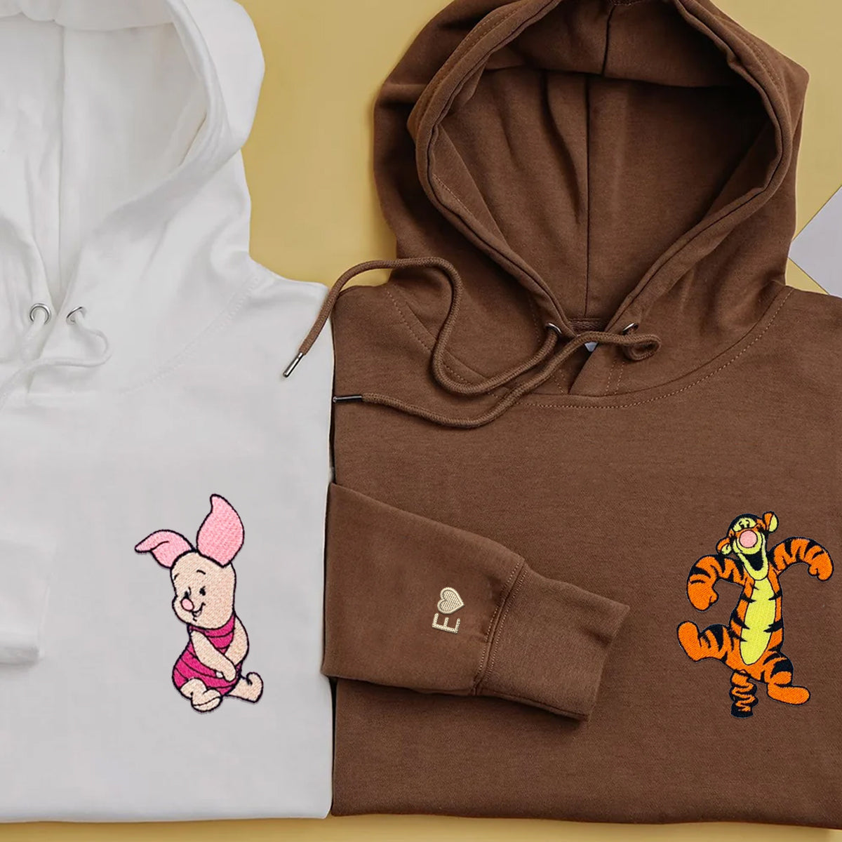 Custom Embroidered Hoodies for Couples, Cute Pig and Tiger Couples Embroidered Hoodie