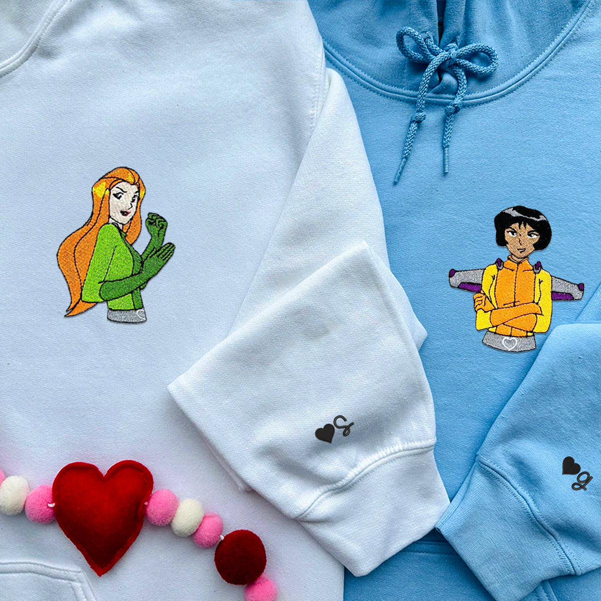 Custom Embroidered Hoodies for Couples, Cute Sam and Alex Character Couples Embroidered Hoodie