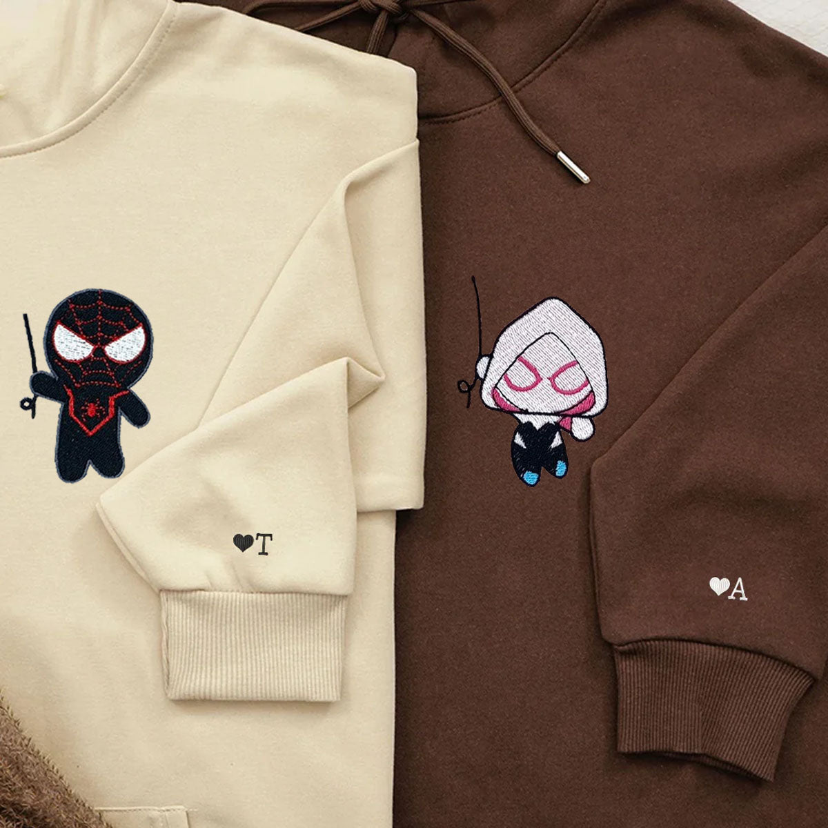 Custom Embroidered Hoodies for Couples, Cute Superhero Couples Embroidered Hoodie