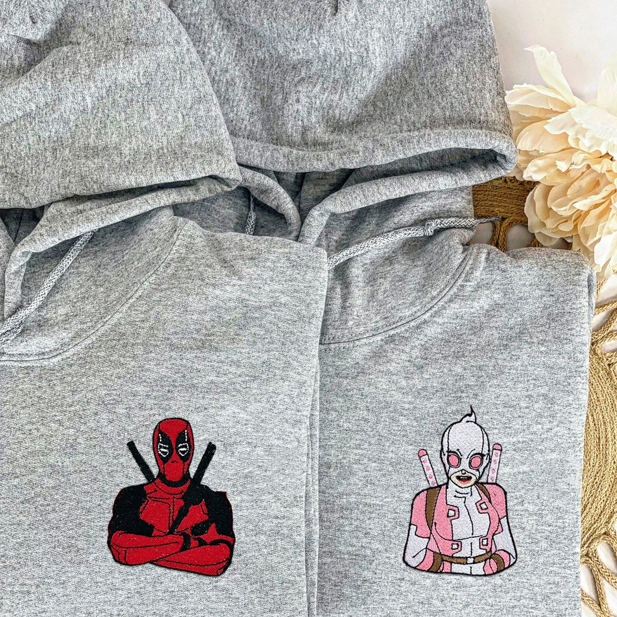 Custom Embroidered Hoodies for Couples, Funny Superhero Couples Embroidered Hoodie