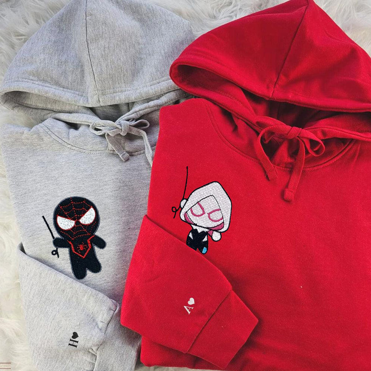 Custom Embroidered Hoodies for Couples, Cute Superhero Couples Embroidered Hoodie