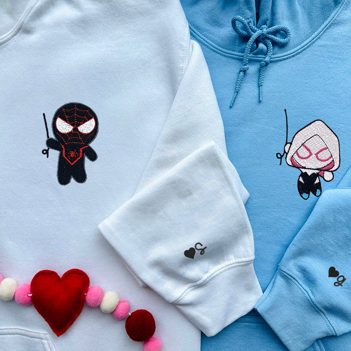 Custom Embroidered Hoodies for Couples, Cute Superhero Couples Embroidered Hoodie