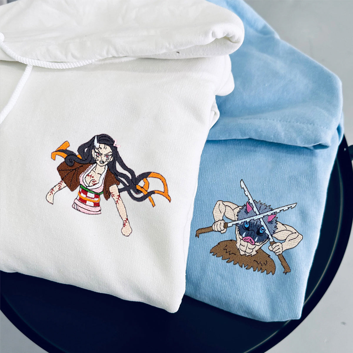 Custom Embroidered Hoodies for Couples, Cutest Anime Character Couples Embroidered Hoodie