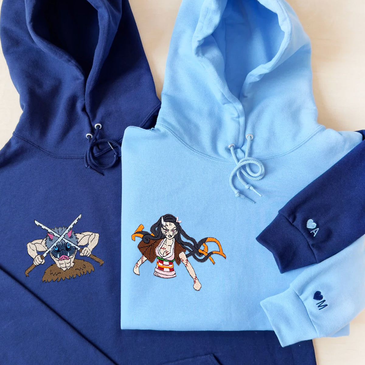 Custom Embroidered Hoodies for Couples, Cutest Anime Character Couples Embroidered Hoodie