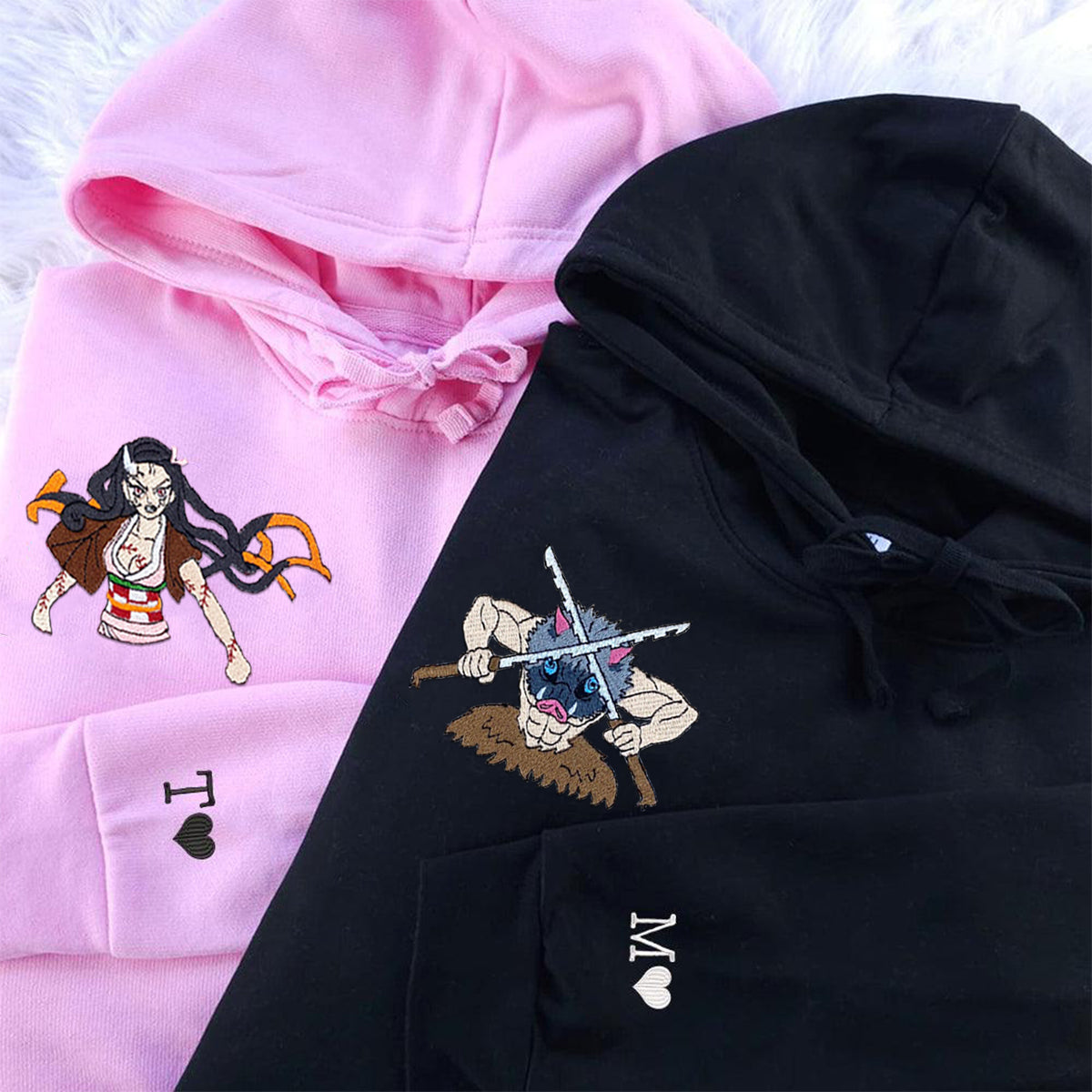 Custom Embroidered Hoodies for Couples, Cutest Anime Character Couples Embroidered Hoodie