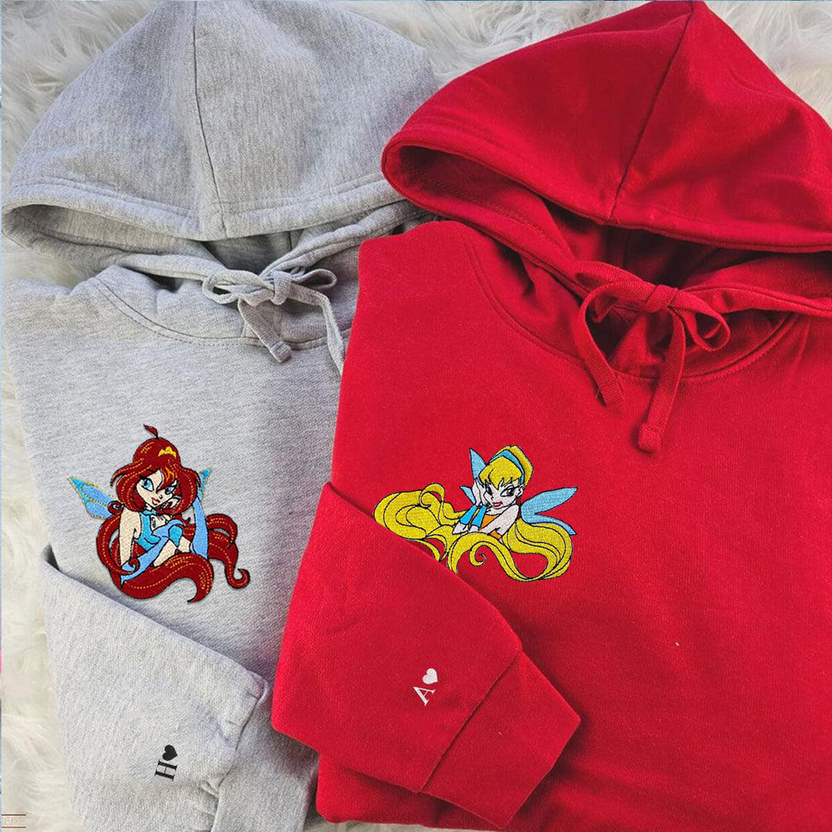 Custom Embroidered Hoodies for Couples, Fairy Couples Embroidered Hoodie