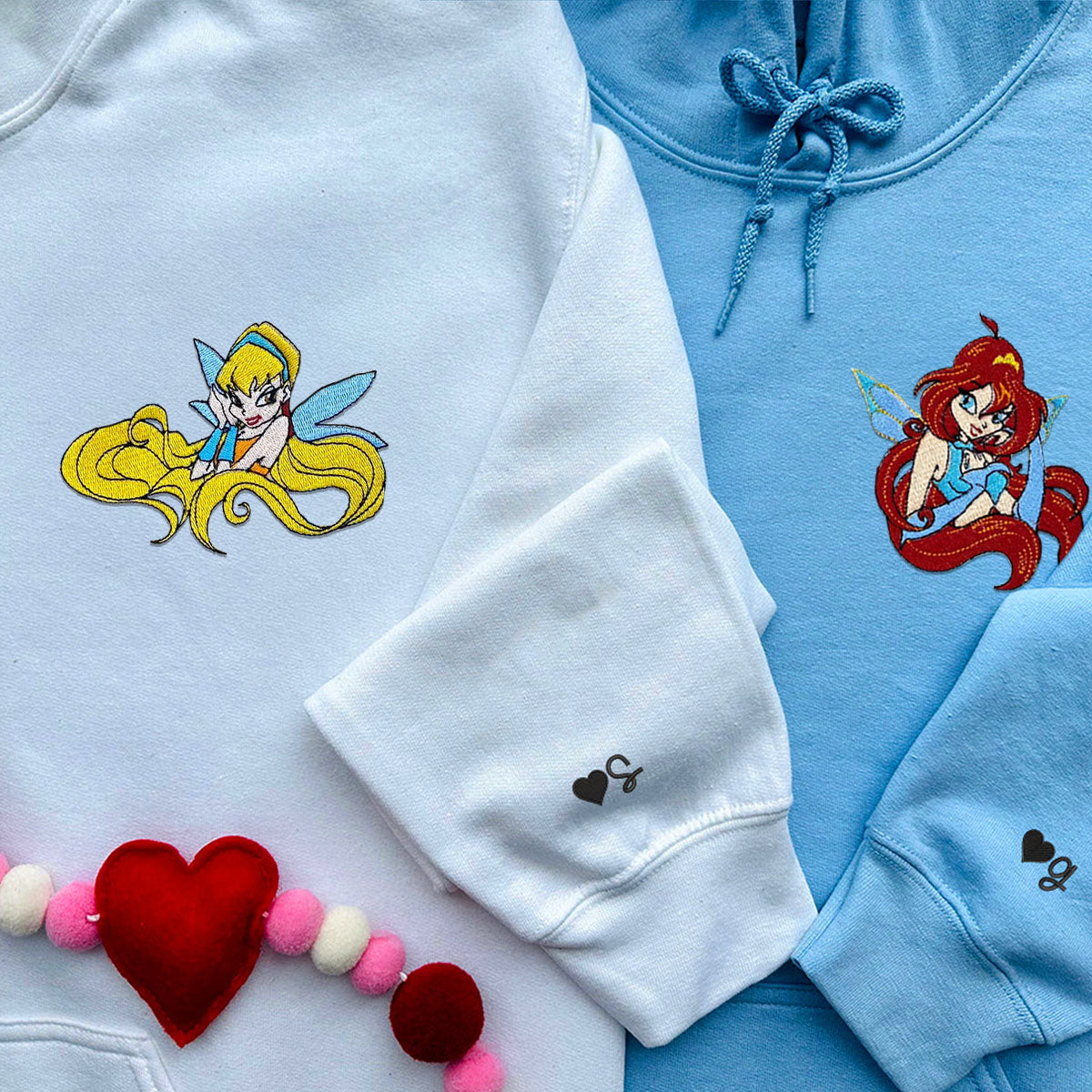 Custom Embroidered Hoodies for Couples, Fairy Couples Embroidered Hoodie