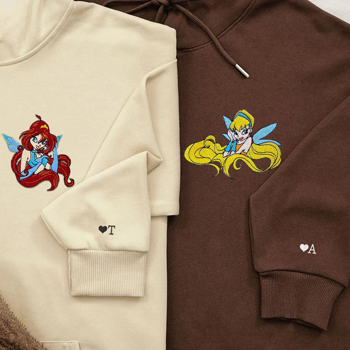 Custom Embroidered Hoodies for Couples, Fairy Couples Embroidered Hoodie