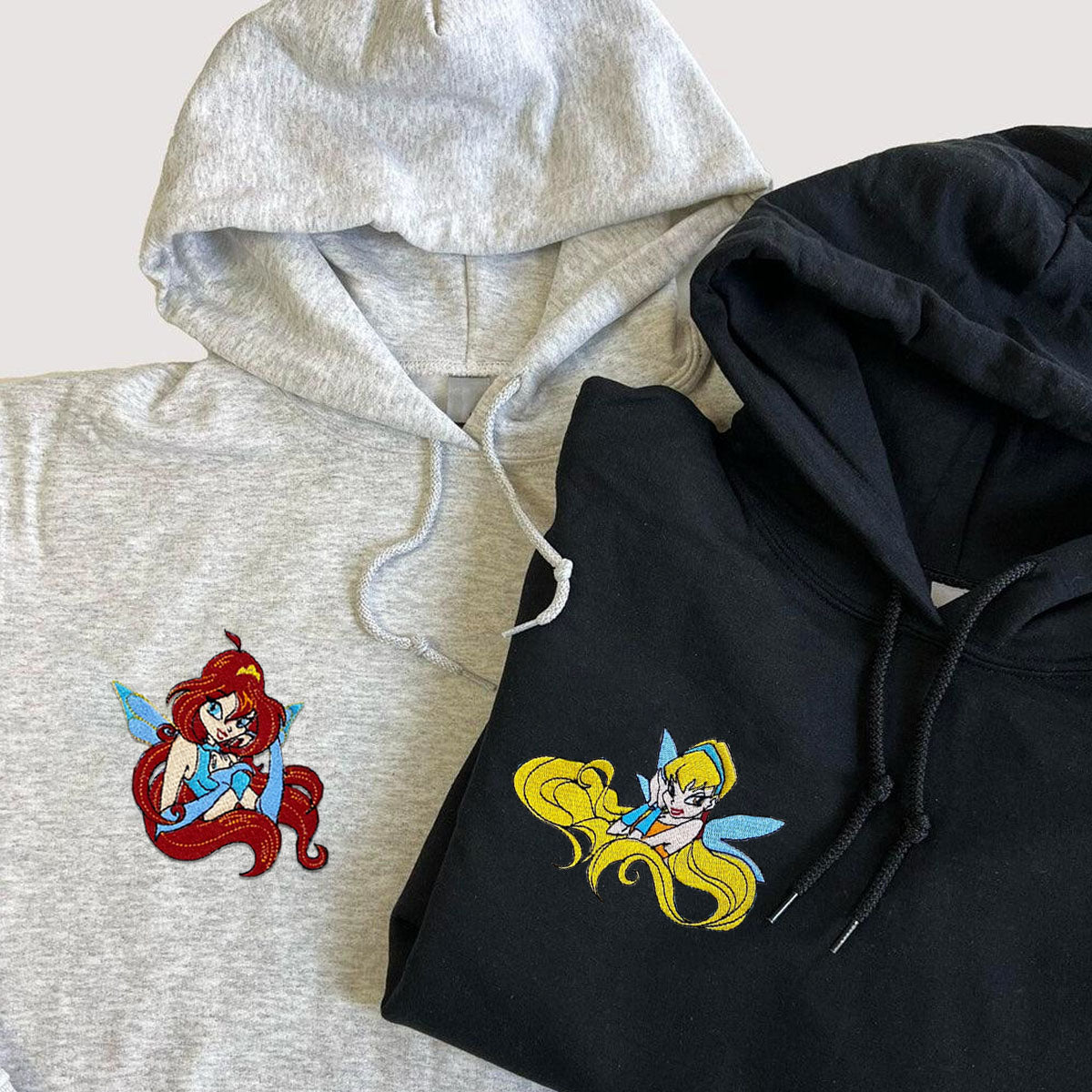 Custom Embroidered Hoodies for Couples, Fairy Couples Embroidered Hoodie