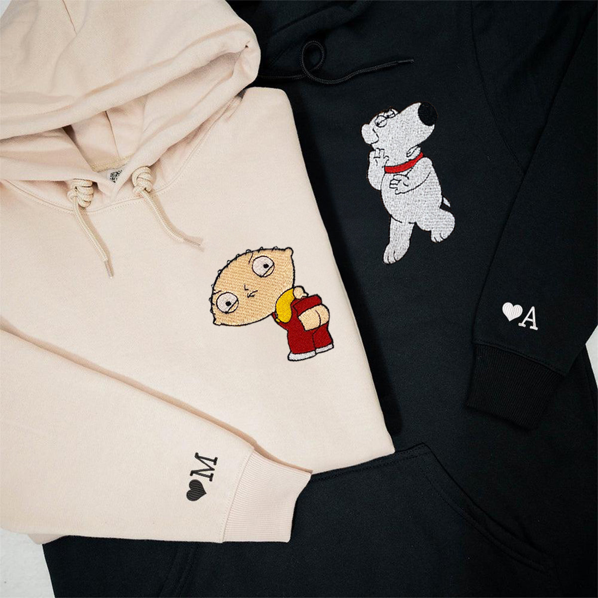 Custom Embroidered Hoodies for Couples, Funny Cartoon Characters Couples Embroidered Hoodie