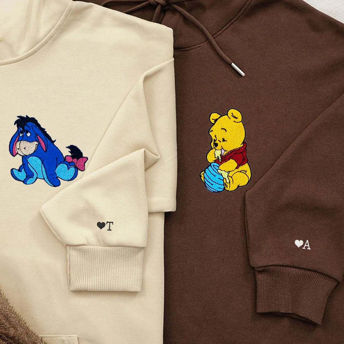 Custom Embroidered Hoodies for Couples, Lovely Bear Couples Embroidered Hoodie