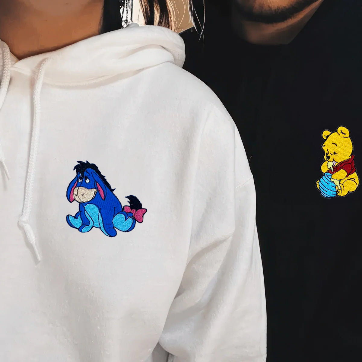 Custom Embroidered Hoodies for Couples, Lovely Bear Couples Embroidered Hoodie