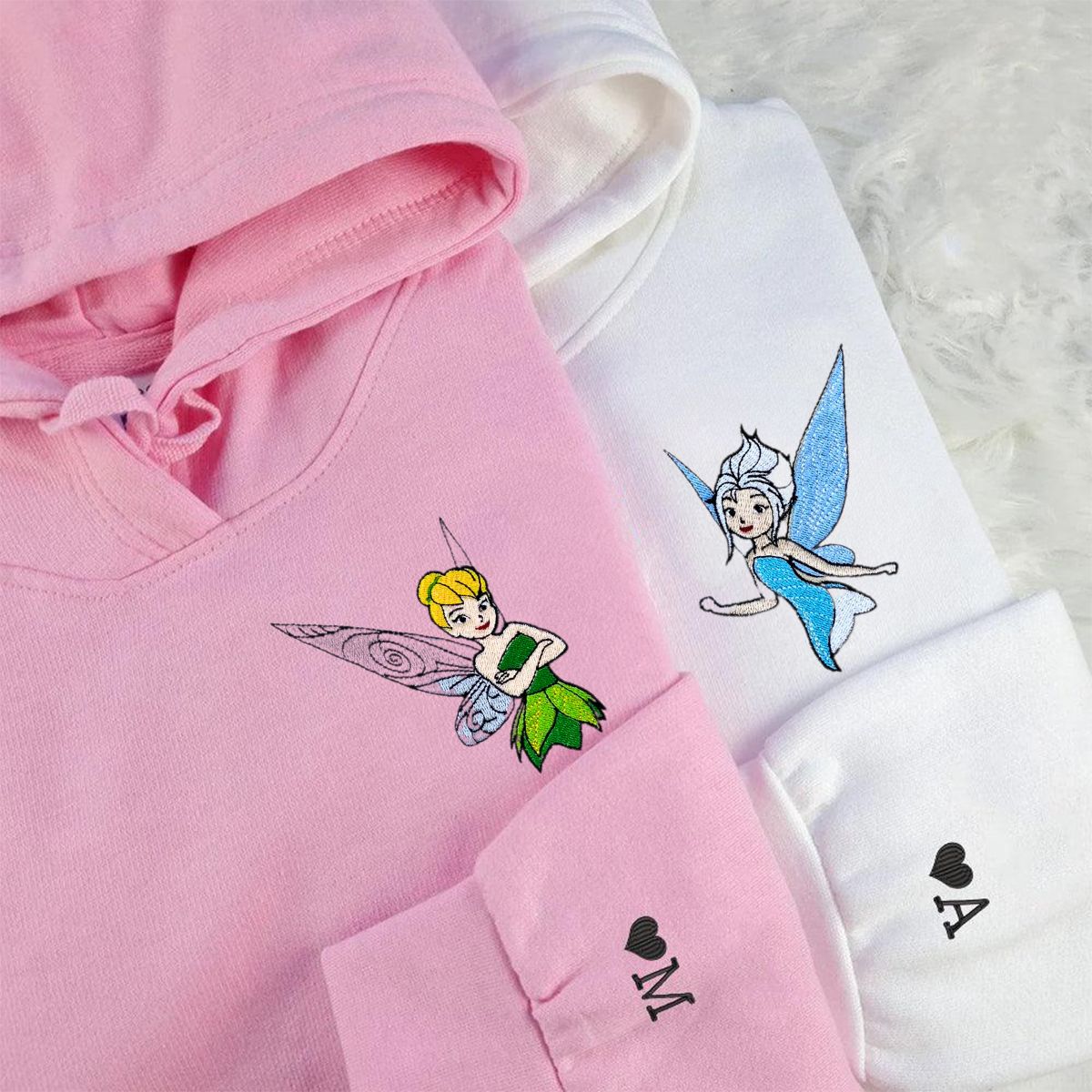 Custom Embroidered Hoodies for Couples, Lovely Cute Fairy Couples Embroidered Hoodie