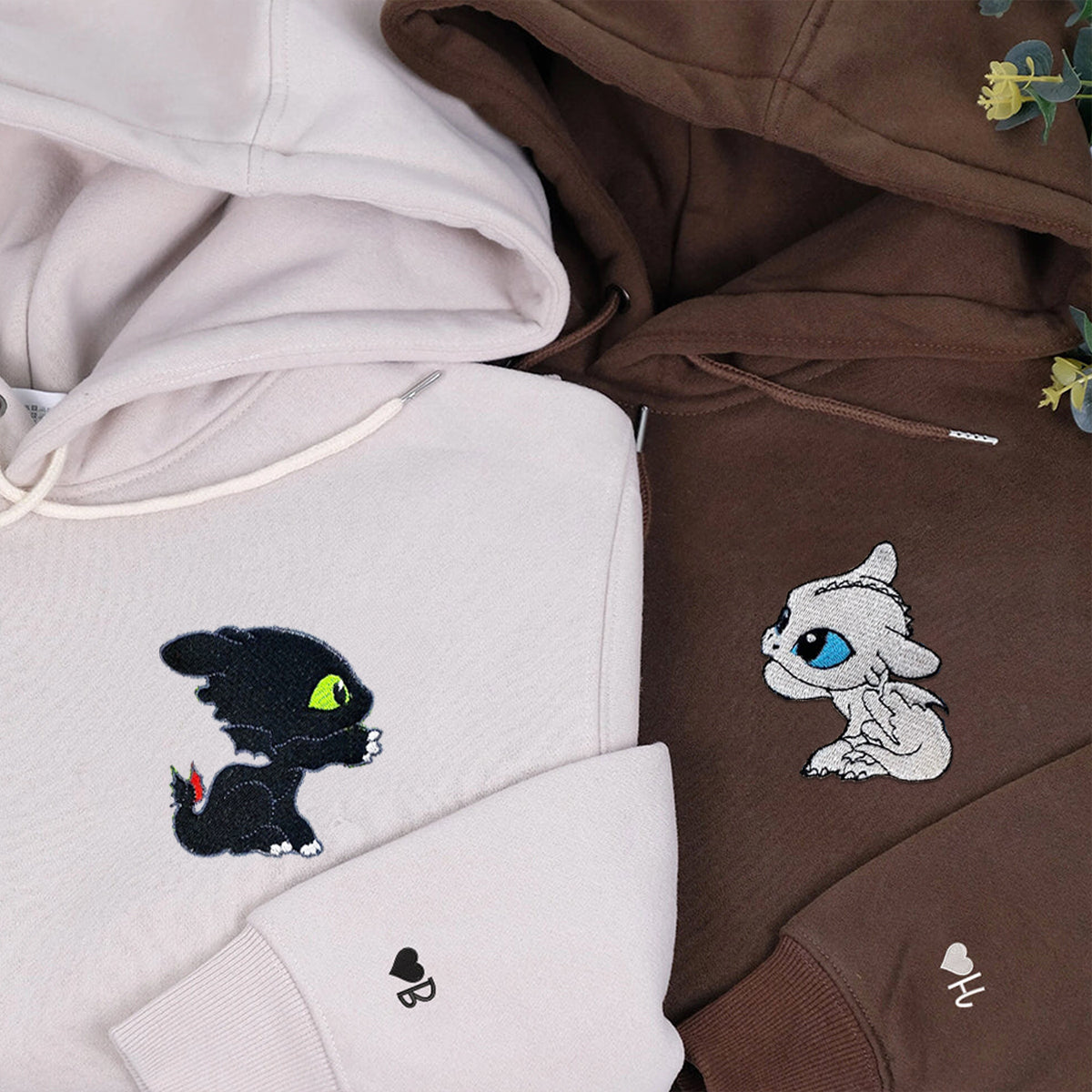 Custom Embroidered Hoodies for Couples, Lovely Dragon&#39;s Couples Embroidered Hoodie