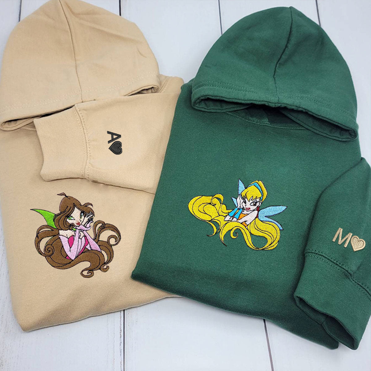 Custom Embroidered Hoodies for Couples, Lovely Fairy Couples Embroidered Hoodie