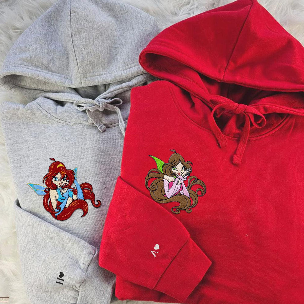 Custom Embroidered Hoodies for Couples, Cute Fairy Couples Embroidered Hoodie