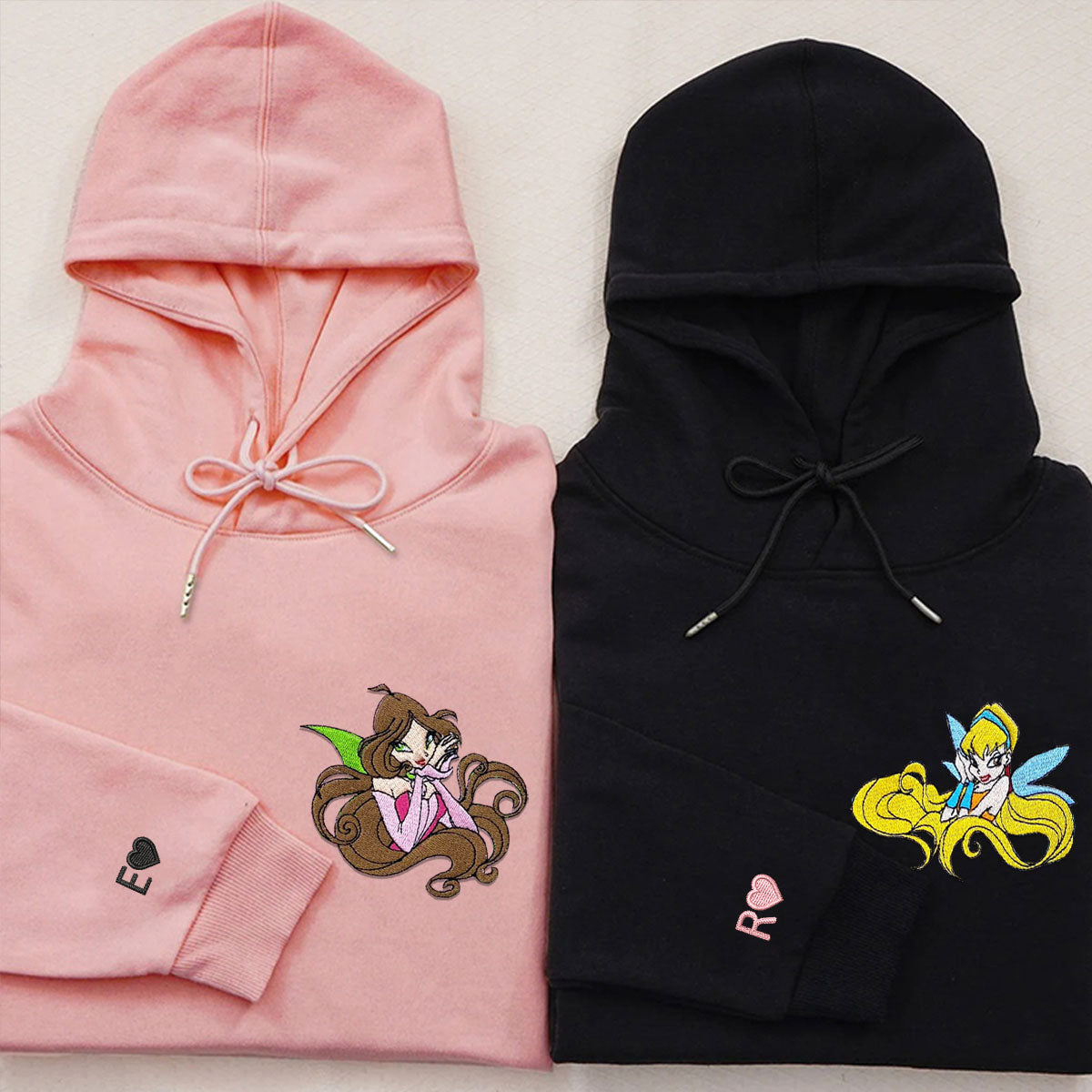 Custom Embroidered Hoodies for Couples, Lovely Fairy Couples Embroidered Hoodie