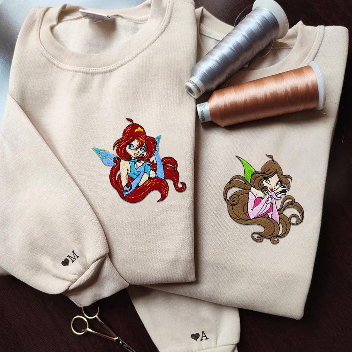 Custom Embroidered Hoodies for Couples, Cute Fairy Couples Embroidered Hoodie