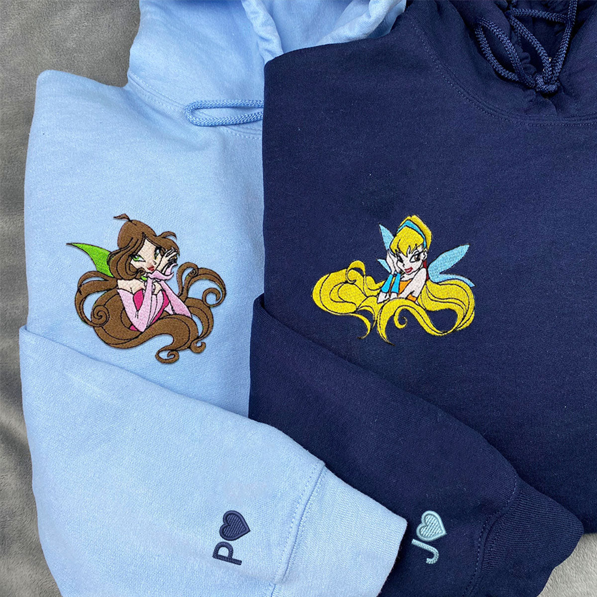 Custom Embroidered Hoodies for Couples, Lovely Fairy Couples Embroidered Hoodie