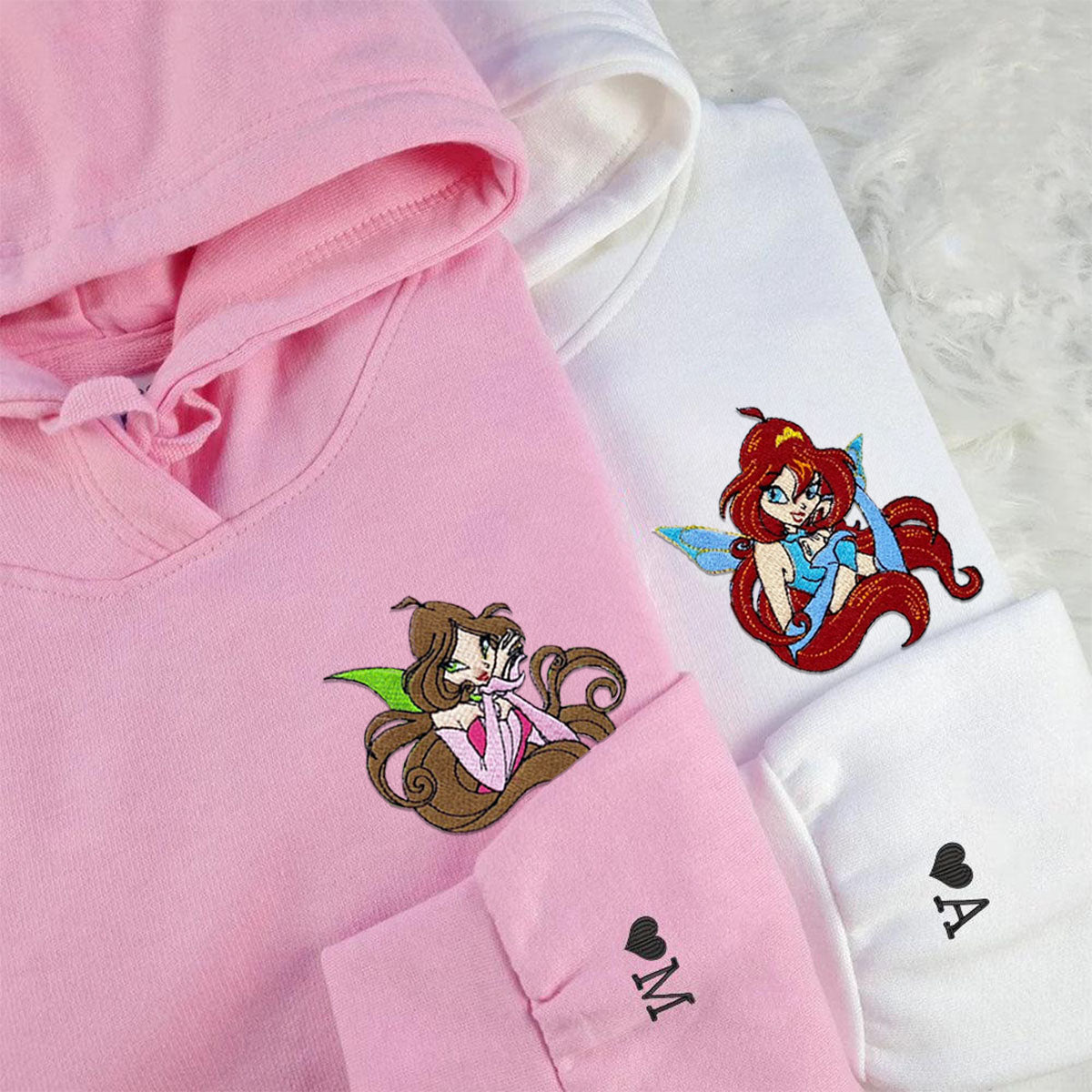 Custom Embroidered Hoodies for Couples, Cute Fairy Couples Embroidered Hoodie