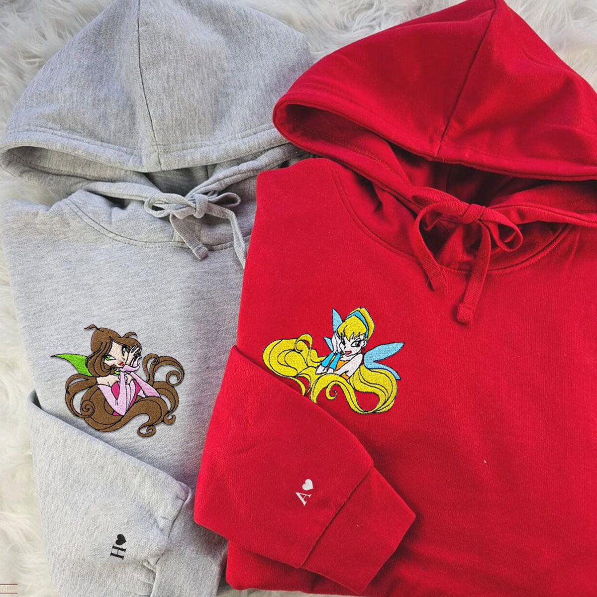 Custom Embroidered Hoodies for Couples, Lovely Fairy Couples Embroidered Hoodie