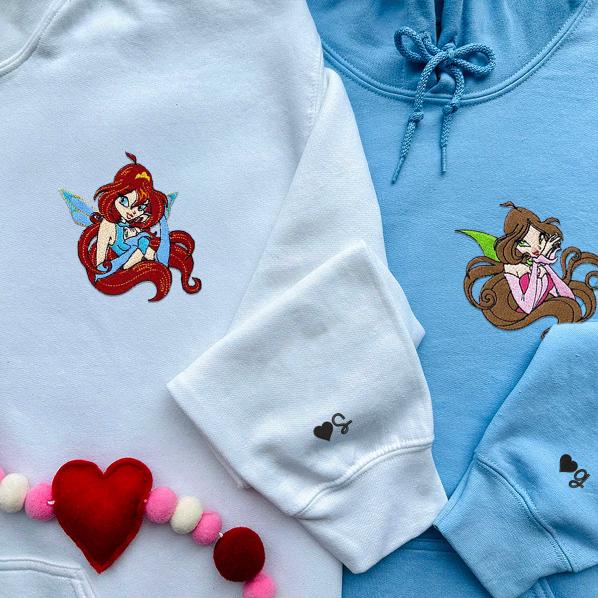 Custom Embroidered Hoodies for Couples, Cute Fairy Couples Embroidered Hoodie