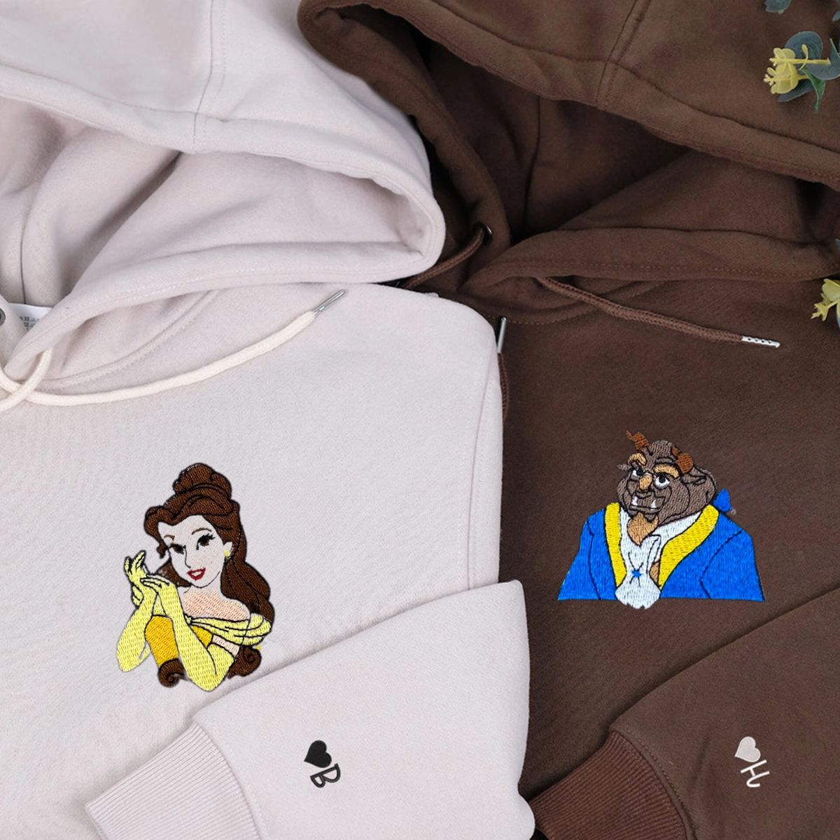 Custom Embroidered Hoodies for Couples, Lovely Princess and Monster Couples Embroidered Hoodie