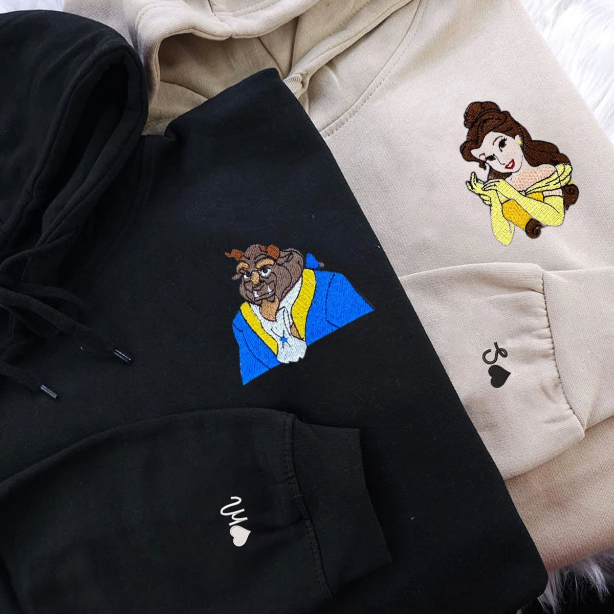 Custom Embroidered Hoodies for Couples, Lovely Princess and Monster Couples Embroidered Hoodie