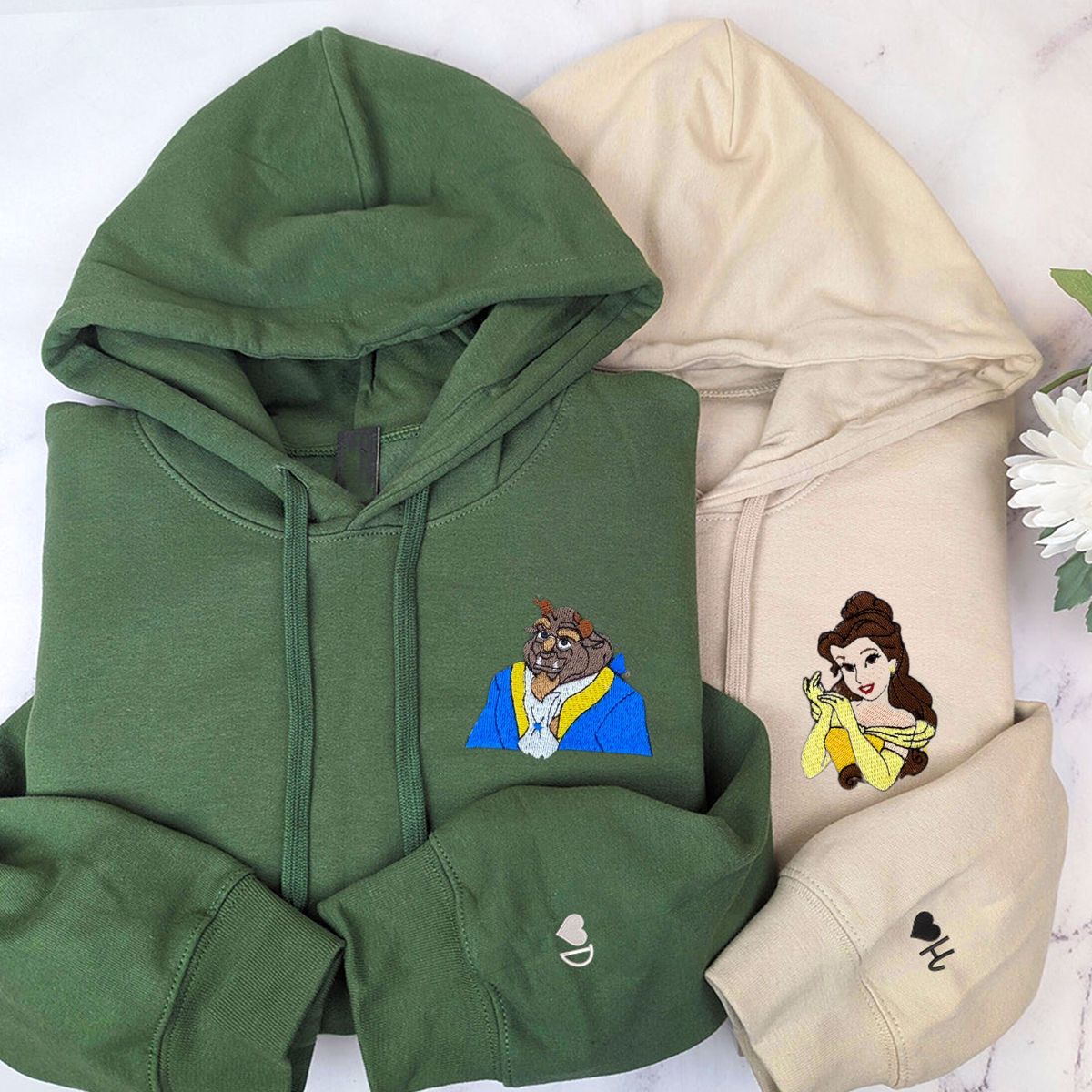 Custom Embroidered Hoodies for Couples, Lovely Princess and Monster Couples Embroidered Hoodie