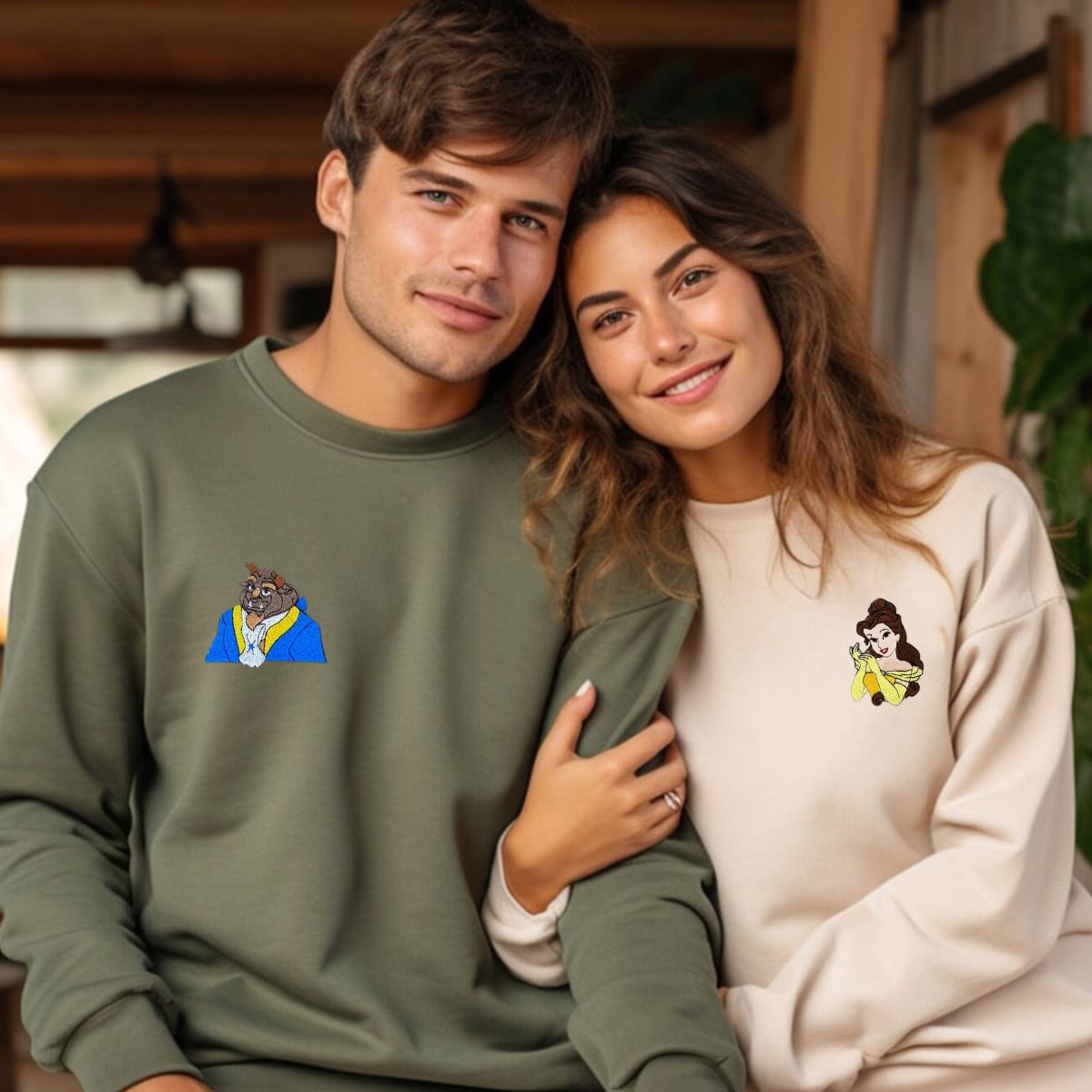 Custom Embroidered Hoodies for Couples, Lovely Princess and Monster Couples Embroidered Hoodie