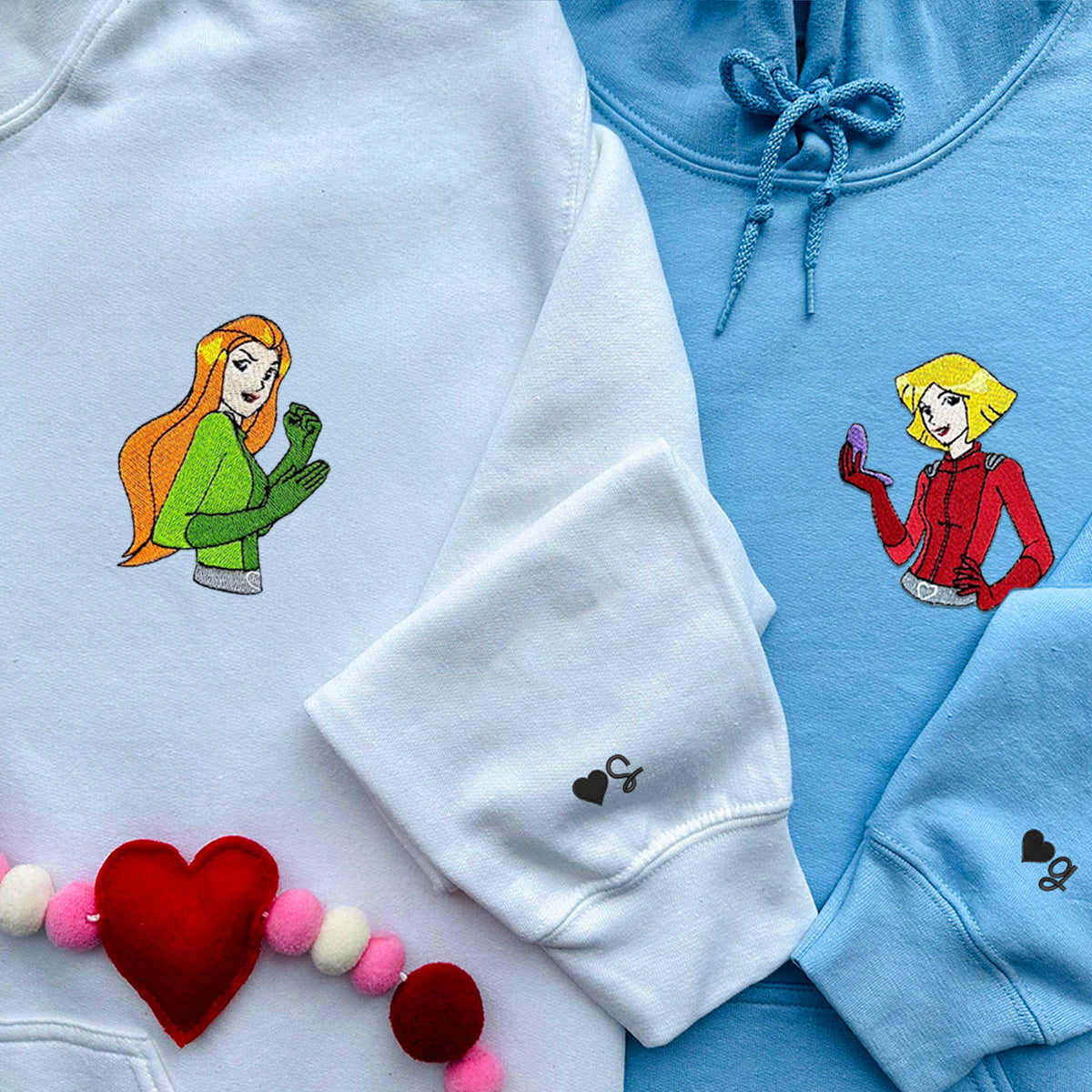 Custom Embroidered Hoodies for Couples, Lovely Sam Character Couples Embroidered Hoodie